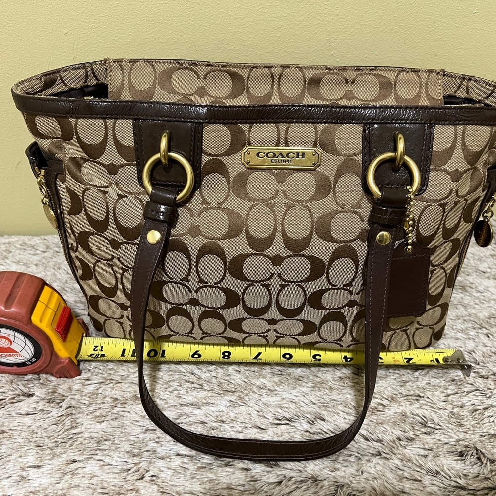SOLD - Coach Gallery Signature Zip Khaki Mahogany Tote - Picture 6 of 10